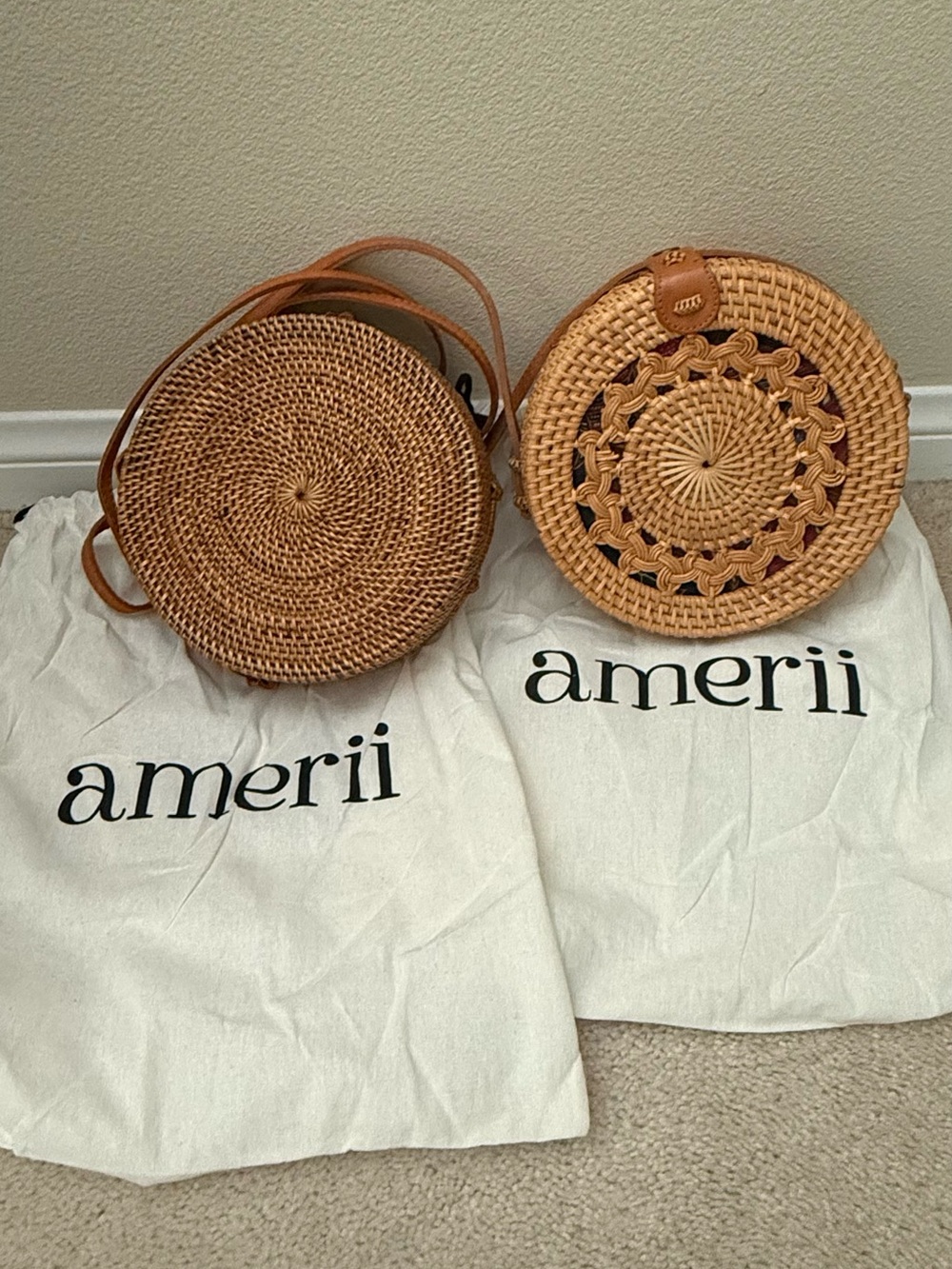 Round Woven Crossbody Bags in Natural Tan